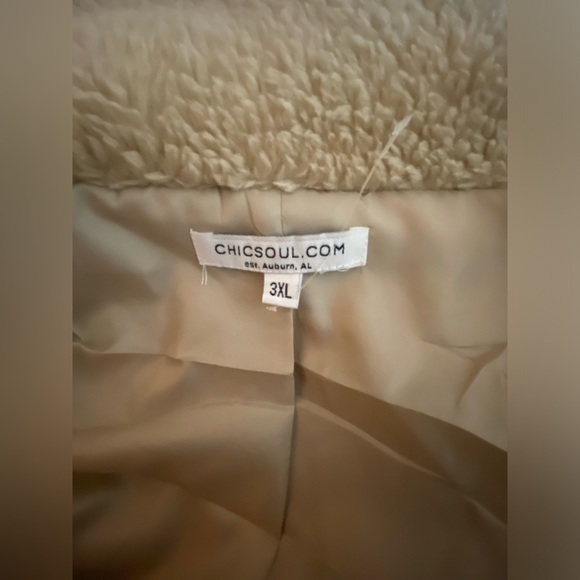 Chic Soul Tan & Cream Faux Fur Sherpa Teddy Bear Jacket Size 3XL NWOT SKU0620 - Picture 8 of 9